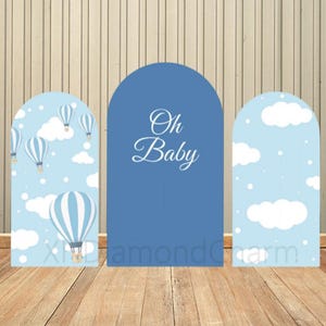 Custom Boog Achtergrond Cover Blauwe Luchtballonnen Jongen 1e Verjaardagsfeestje Portret Achtergrond Babyshower Achtergrond Fotostudio Props Muur