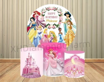 Fondale rotondo per bambini Disney Castle Princess, sfondo per foto, decorazioni per bambini e neonati, cilindri per compleanno