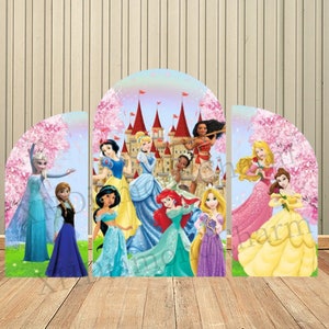Sfondo per arco di compleanno a tema Principesse Disney, Castello di Sakura, per bambini, compleanno per bambini, sfondo bifacciale Chiara, decorazioni per feste