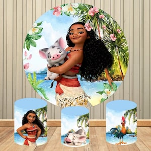 Disney Moana Circle Cover Backdrop Princess Birthday Photography Background Circle Cylinder Cover Decorations Photo Studio Prop