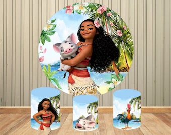 Disney Moana círculo cubierta telón de fondo princesa cumpleaños fotografía fondo círculo cilindro cubierta decoraciones foto estudio Prop