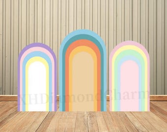 Sfondo colorato arcobaleno ad arco, sfumato per bambini, baby shower, festa di compleanno, decorazione di sfondo bifacciale