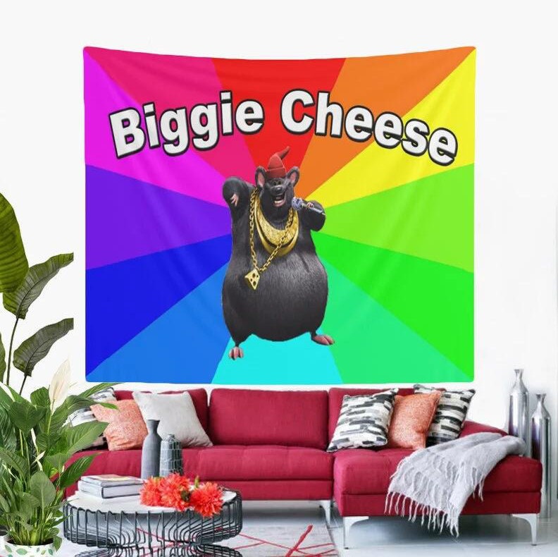Biggie Cheese Meme Tapestry Kawaii Anime Rat Tapestry Wall Hanging  Aesthetic Room Decor Banner Home Decoration Macrame Natal