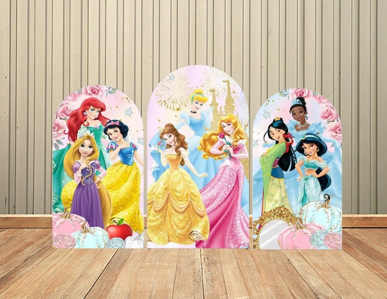 Disney Princess Arch Backdrop Cover Girls Happy Birthday Party Decor Background Baby Shower Wedding Wall Backdrop for Events