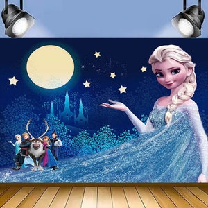 Fondo de fotografía de fiesta de princesa Aisha de Frozen de dibujos animados, fondo de fiesta de bienvenida de bebé para niños, cartel de foto de cumpleaños, decoración de fondo