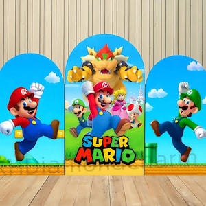 Cartoon Doppelseitige Arch Backdrop Super Mario Bros Backdrop Wand Neugeborene Baby Shower Birthday Party Hintergrund Wanddekoration Lieferungen