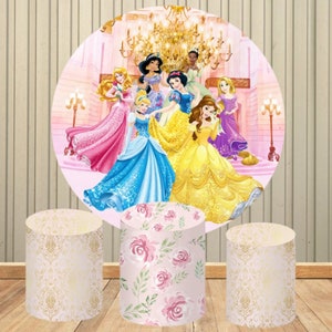 Disney castelo princesa pano de fundo redondo dos desenhos animados círculo capa fotografia pano de fundo menina feliz aniversário decoração cilindros capas
