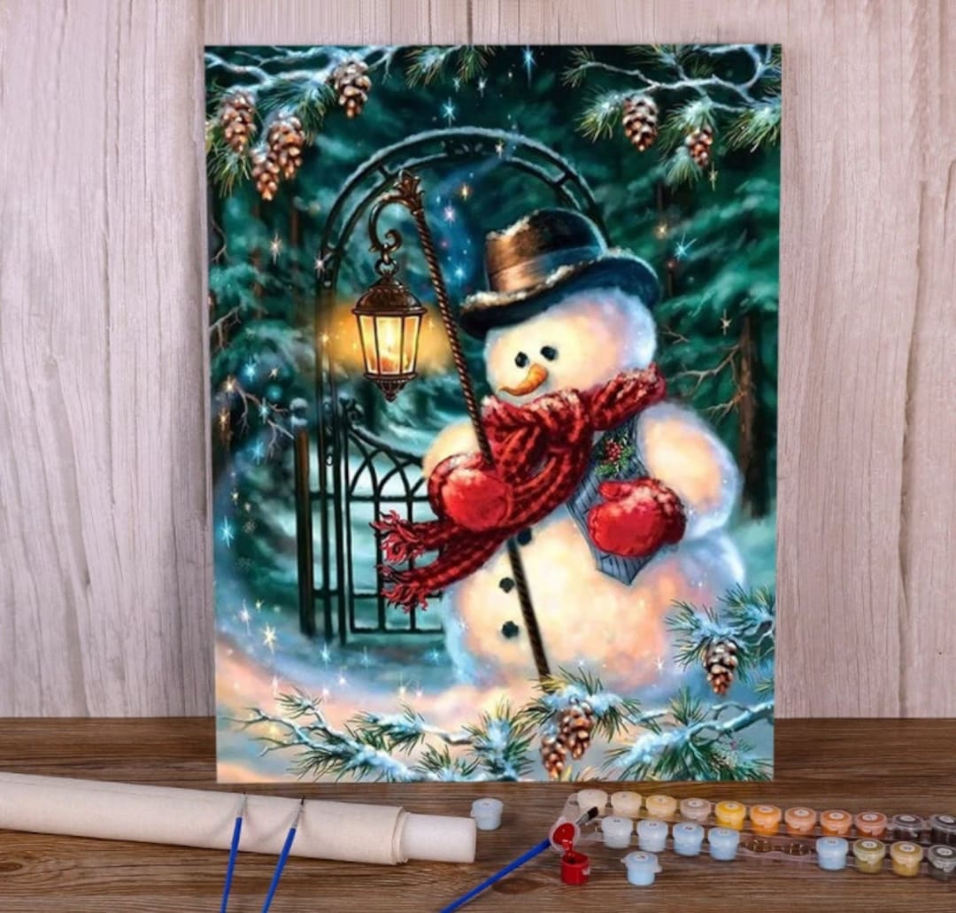 Xmas DIY Paint by Numbers Canvas Painting Christmas Snowman Paint by