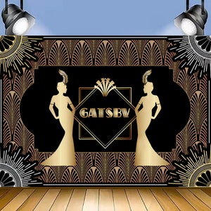 Tło fotograficzne na imprezę urodzinową Great Gatsby Theme Black Golden Line Dostosuj tła dekoracji urodzinowej Banner