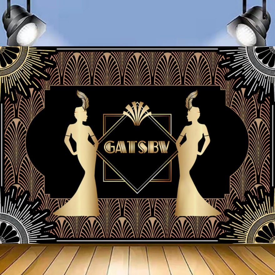 Great Gatsby Theme Birthday Party Photography Background Black Golden Line  Customize Birthday Party Decor Backdrops Banner