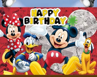 Fondo de fotografía con temática de Mickey y Minnie para fiesta de baby shower infantil, pancarta de fotos de cumpleaños, decoración de estudio