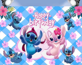 Cartoon Lilo en Stitch Fotografie Achtergrond Disney Kids Meisje 1e Verjaardagsfeestje Achtergrond Decoratie Muur Props Baby Show