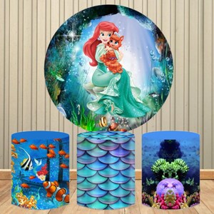 Underwater World Mermaid Ariel Circle Backdrop Princess Girls Birthday Party Round Background for Photo Studio Photocall Photozone Covers