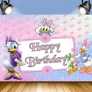 Daisy Backdrop for Duck Themed Birthday Party Pink Purple Daisy Happy Birthday Banner Vinyl First Birthday Baby Girl Background