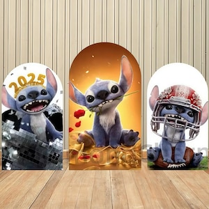 Cartoon Lilo & Stitch Double-Sided Arch Cover Backdrop Birthday Photo Custom Backdrop Baby Shower Birthday Party Backdrop Decor Supplies
