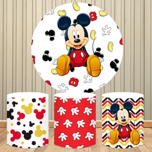 Disney Runder Kreis Fotografie Hintergründe Mickey Mouse Kinder Geburtstag Party Kulissen Dekoration für Baby Shower Zubehör