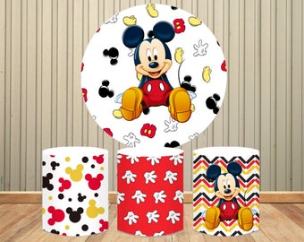 Disney Round Circle Photography Backgrounds Mickey Mouse Kids Birthday Party Backdrops Decoration for Baby Shower Supplies