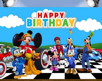 Blue Mickey and the Roadster Racers Backdrop for Birthday Party