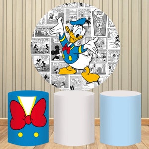 Fondos de fiesta de Pato Donald de forma redonda de Disney, decoraciones de cumpleaños, fondo personalizado, decoración de boda, telón de fondo de fotozona para niños