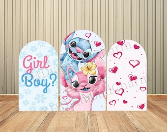 Lilo y Stitch cubierta de arco de cumpleaños telón de fondo de pared para niños bebé género revelar ducha fiesta de cumpleaños telón de fondo decoración de pared suministros