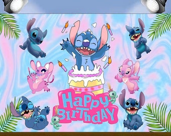 Cartoon Stitch Fotografieachtergrond Kids Baby Shower Party Achtergrond Verjaardag Fotobanner Studio Prop Decoratie: