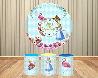 Alice In Wonderland Photography Backdrops Kids Birthday Party Round Background Black Poker Clocks Photo Studios Props Cover