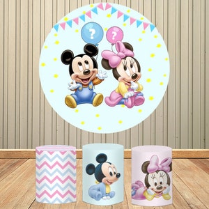 Disney Ronde Vorm Achtergrond Minnie Mickey Mouse Gender Party Achtergrond Baby Douche Decoratie Verjaardagsfeestje Wanddecoraties