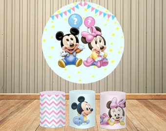 Fondo de forma redonda de Disney, Fondo de fiesta de género de Minnie, Mickey Mouse, decoración para fiesta de bienvenida de bebé, decoraciones de pared para fiesta de cumpleaños