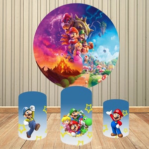 Super Mario Hintergrund Party Dekoration Runde Abdeckungen Jungen Bros Geburtstag Baby Show Hintergrund Sockel Zylinder Banner Requisiten Studio