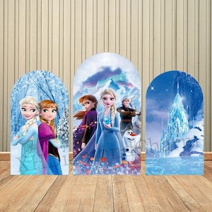 Fondo de arco de cumpleaños de princesa Frozen de dibujos animados, Elsa, Anna, niña, cumpleaños de bebé, Chiara de doble cara, suministros de decoración para fiestas