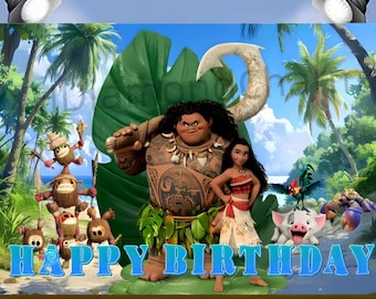 Disney Moana Photo Backdrop Baby Shower Boys and Girls Birthday Party Decoration Photography Backgrounds Kids Photographic Props