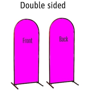 May include: Double-sided freestanding display stand with a pink fabric backdrop. The front side is labelled "Front" and the back side is labelled "Back".