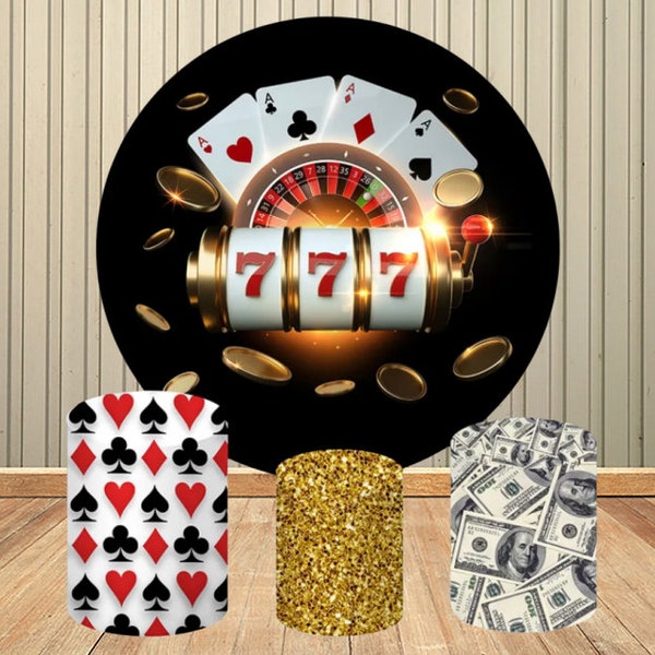 Adult Birthday Party Round Backdrop Cover Casino Playing Card Theme Circle Photography Background Customized Plinth Covers