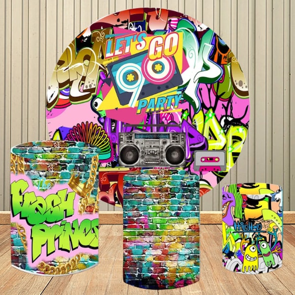 Back To 80's ’ 90's Theme Party Music Disco Backdrops Round Covers Graffiti Photography Backgrounds Banner Decor