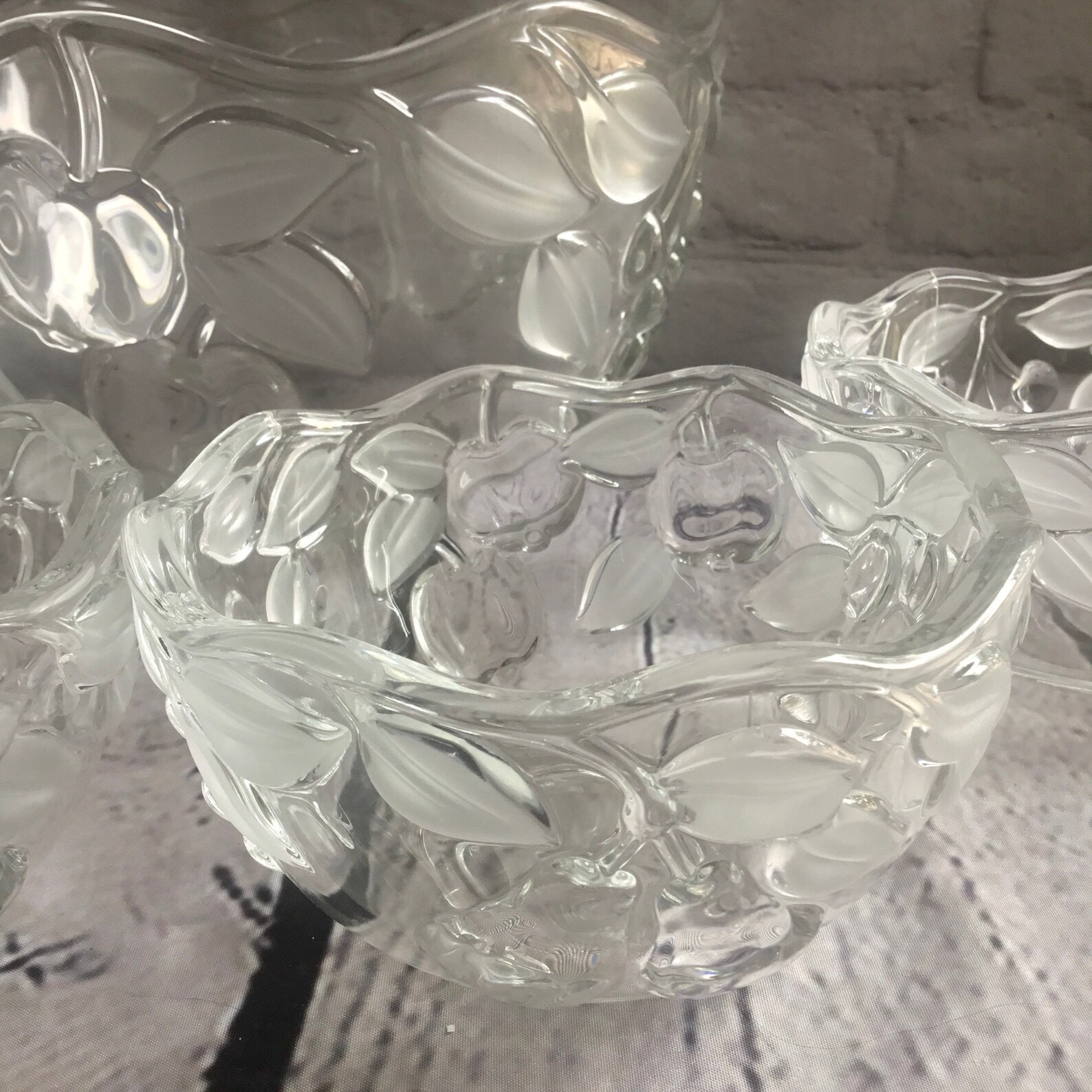 Mikasa Crystal Serving Bowl and Dessert Bowl set. Fruit design Etsy