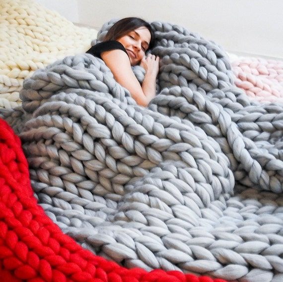**SALE**Handmade in UK 100/% merino wool baby arm knit blanket choose your colour
