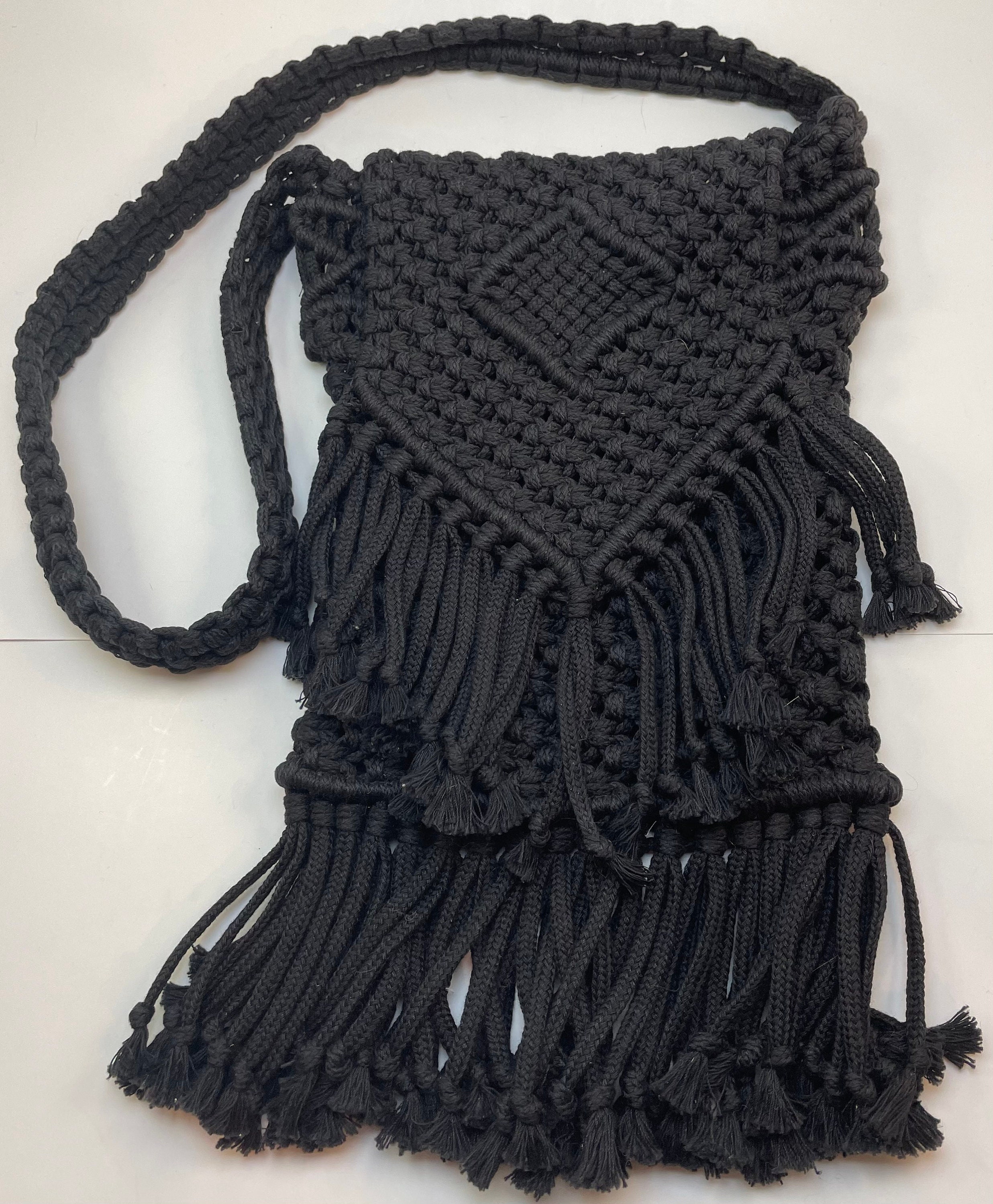 Vintage Black Macramé Shoulder Bag Etsy