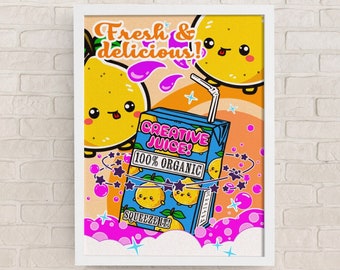 Creative Juice Box, Creative Inspiration, Funny Kawaii Poster, Quality Art Print, Colourful Wall Decor, Positive, Happy, Wellbeing Print