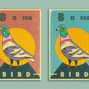 B es para impresión de pájaro / Impresión del alfabeto / Impresión de la letra B / Impresión Bb / Decoración de dormitorio infantil / Decoración de pared de guardería / Decoración de sala de juegos