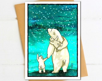 Polar Bears Blank Card, Hand illustrated , Handmade, Teacher Appreciation Card, For Mum, For Dad, New Baby Shower, Thinking of You Card