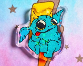 The Worry Gobbler Acrylic Holographic Pin Badge / Pin Badge Gift / Anxiety Aid / Fun Pin Badge / Funny Badge / Cute Badge / Kawaii Gifts