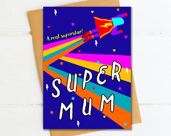 Supermum Card, Card For Mum, Birthday Mum Card, For Her, Superstar, Mother, Mummy Card, Superhero Mum Card, Comic Style, Mother's Day Card