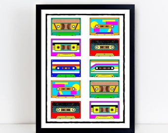 Cassette Tapes Art Print / Music Art Print / Cassette Tapes Print / Retro Print / 80's Print / 90's Print / Cassette Tapes Wall Decor