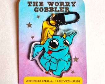 The Worry Gobbler Zipper Pull Keychain / Keyring / Anxiety Aid / Fun Keychain / Kawaii Keychain / Children's Gifts / Bag Accessories