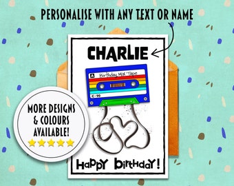 Personalised Birthday Card / Custom Cassette Tape Birthday Card / Music / Custom Birthday Card / Cassette Tape Birthday Card / Retro Card