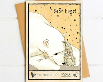 Bear Hugs, Sending Hugs, Miss You Card, Valentine's Day Card, Thinking of You Card, Love You, Bear Hug Card, Hug Token, Love Card, Bunny