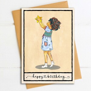 女の子向けの誕生日カード、ハッピーバースデーカード、星に願いを、願い事をする、星、星、子供向けの誕生日カード、子供、イラスト