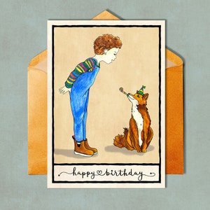 Happy birthday card, card for boy, birthday boy, fox card, print, illustration, Children&#39;s Wall Decor, nursery, rainbow, playroom