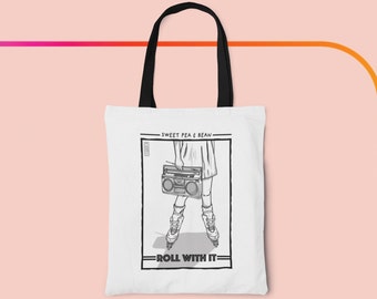 100% Cotton Tote Bag, Rollerskating, Skate Gift Bag, Roll With It, Contrast Handles, Bag For Life, Reusable Bag, Roller Blading, Fashion Bag