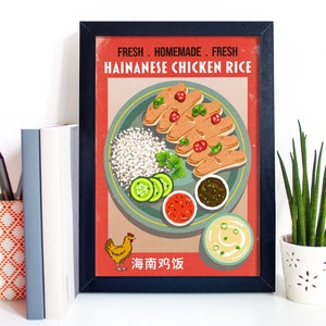 Malaysian Nostalgia, Hainanese Chicken Rice, Food Art Print, Kitchen Print, Restaurant Print, Retro Wall Decor, Foodie Gifts, East Asian Art